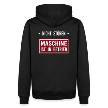 MASCHINE IST IN BETRIEB - Handwerker, Fitness Gym - Männer Premium Bio Hoodie - Schwarz - Hinten - Nico (187cm)