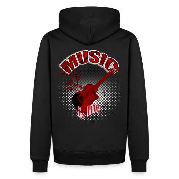 La musique, c’est la vie - Partition Guitare - Sweat à capuche Premium bio Homme - noir - Dos - Nico (187cm)