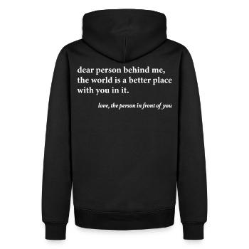 Dear Person Behind Me – Positives Zitat  - Männer Premium Bio Hoodie - Schwarz - Hinten - Nico (187cm)