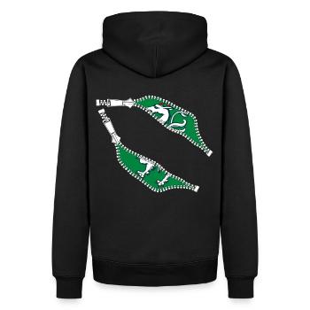 Reißverschluss inner drinnen ein echter Steirer/in - Männer Premium Bio Hoodie - Schwarz - Hinten - Nico (187cm)