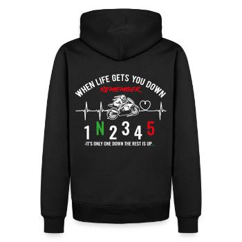 When life gets you down - Motorcycle / Motorcycle - Men’s Premium Organic Hoodie - black - Back - Nico (187cm)