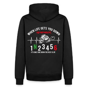 When life gets you down - Motorcycle / Motorcycle - Men’s Premium Organic Hoodie - black - Back - Nico (187cm)