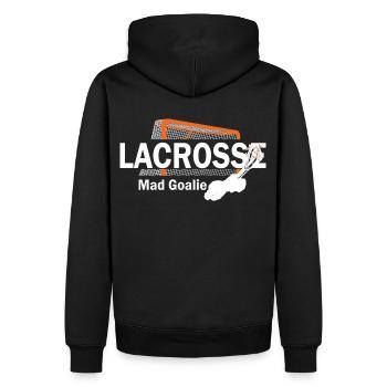 Lacrosse Mad Goalie - Männer Premium Bio Hoodie - Schwarz - Hinten - Nico (187cm)