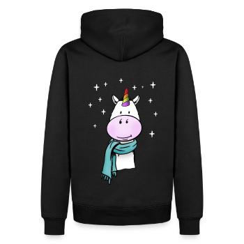 Cute unicorn with rainbow and winter scarf - Men’s Premium Organic Hoodie - black - Back - Nico (187cm)