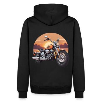 Motorrad bei Sonnenuntergang - Männer Premium Bio Hoodie - Schwarz - Hinten - Nico (187cm)