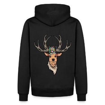 Hirschkopf Hirsch Geweih indianisch Wild - Männer Premium Bio Hoodie - Schwarz - Hinten - Nico (187cm)
