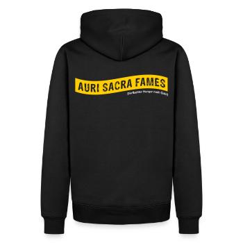 Auri sacra fames (lateinisch) >Vectorgraphic - Männer Premium Bio Hoodie - Schwarz - Hinten - Nico (187cm)