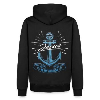 Jesus ist mein Anker - Männer Premium Bio Hoodie - Schwarz - Hinten - Nico (187cm)