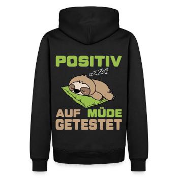 Positiv auf müde getestet (Faultier-Edition) - Männer Premium Bio Hoodie - Schwarz - Hinten - Nico (187cm)