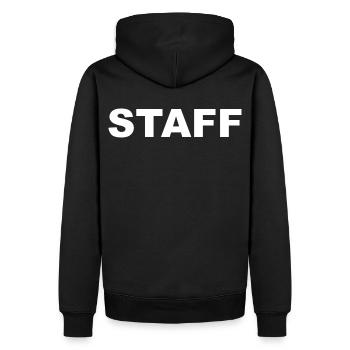 STAFF - Männer Premium Bio Hoodie - Schwarz - Hinten - Nico (187cm)