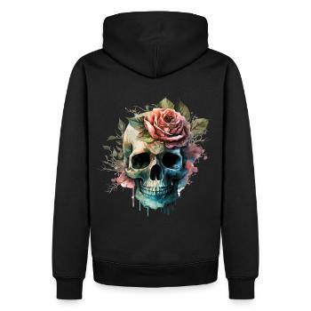Crâne avec des fleurs - Skull Dia De Los Muertos - Sweat à capuche Premium bio Homme - noir - Dos - Nico (187cm)