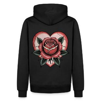 Coeur avec rose, amour, tatouage - Sweat à capuche Premium bio Homme - noir - Dos - Nico (187cm)