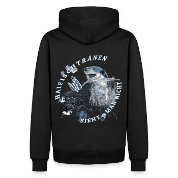 Haifischtränen sieht man nicht - Hai Müll Meere - Männer Premium Bio Hoodie - Schwarz - Hinten - Nico (187cm)