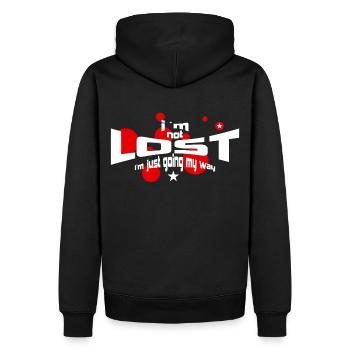 not lost - Männer Premium Bio Hoodie - Schwarz - Hinten - Nico (187cm)