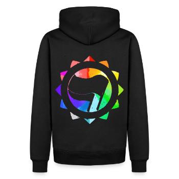 REGENBOGEN BUNT ANTIFASCHISTISCH - Männer Premium Bio Hoodie - Schwarz - Hinten - Nico (187cm)