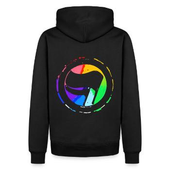 Drapeau antifa arc-en-ciel - Sweat à capuche Premium bio Homme - noir - Dos - Nico (187cm)
