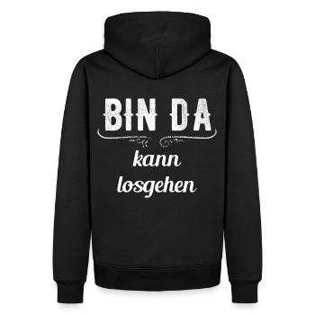 Bin da kann los gehen lustiger Spruch Geschenk - Männer Premium Bio Hoodie - Schwarz - Hinten - Nico (187cm)