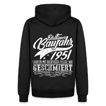 Oldtimer Baujahr 1951 - Männer Premium Bio Hoodie - Schwarz - Hinten - Nico (187cm)