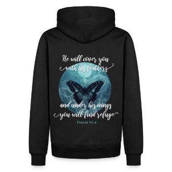 Christliches Zitat Bibelvers Religiös - Männer Premium Bio Hoodie - Schwarz - Hinten - Nico (187cm)