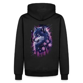 Galaktischer Wolf im Sternenwald - Männer Premium Bio Hoodie - Schwarz - Hinten - Nico (187cm)