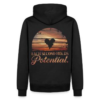 Jeder Moment zählt, Nutze jede Sekunde - Männer Premium Bio Hoodie - Schwarz - Hinten - Nico (187cm)