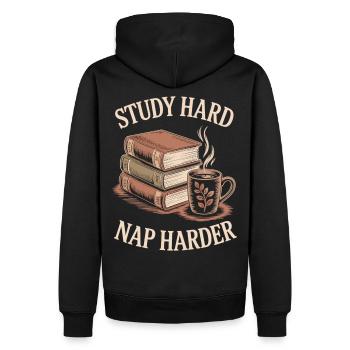 Café, Étude, Chemise de nuit - Sweat à capuche Premium bio Homme - noir - Dos - Nico (187cm)