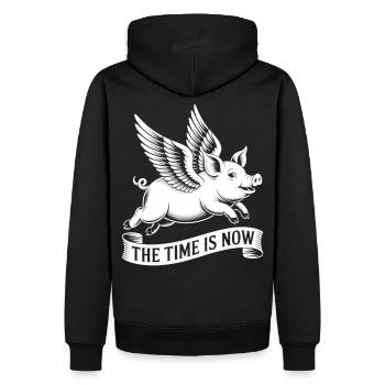 Le moment est venu – mouche, cochon, mouche - Sweat à capuche Premium bio Homme - noir - Dos - Nico (187cm)