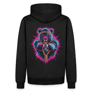 Streetstyle Neon Bär - Männer Premium Bio Hoodie - Schwarz - Hinten - Nico (187cm)