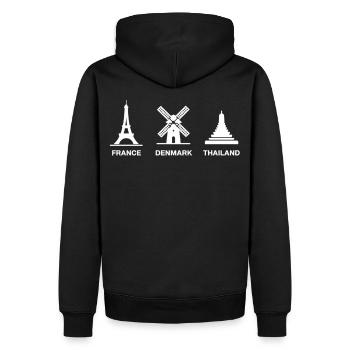 Villes Wanderlust France Danemark Thaïlande - Sweat à capuche Premium bio Homme - noir - Dos - Nico (187cm)
