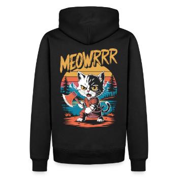 Kämpferische Wikinger Katze mit Axt - Männer Premium Bio Hoodie - Schwarz - Hinten - Nico (187cm)