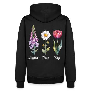 Trois fleurs préférées - digitale, marguerite, tulipe - Sweat à capuche Premium bio Homme - noir - Dos - Nico (187cm)