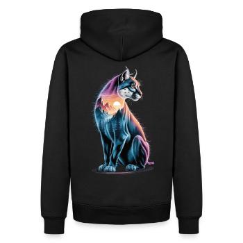 Bergpuma mit Landschaft - Männer Premium Bio Hoodie - Schwarz - Hinten - Nico (187cm)