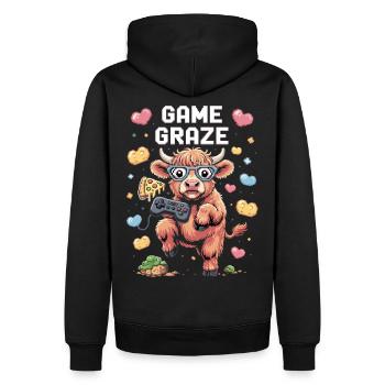 Gamer cow in pixel fever - Men’s Premium Organic Hoodie - black - Back - Nico (187cm)