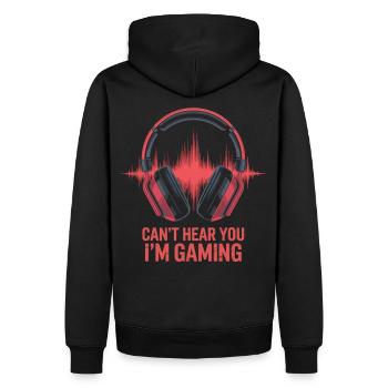 Gambler T-shirt with headphones and saying - Men’s Premium Organic Hoodie - black - Back - Nico (187cm)