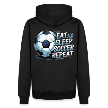 Eat Sleep Soccer Repeat – Fußball-Lifestyle pur - Männer Premium Bio Hoodie - Schwarz - Hinten - Nico (187cm)