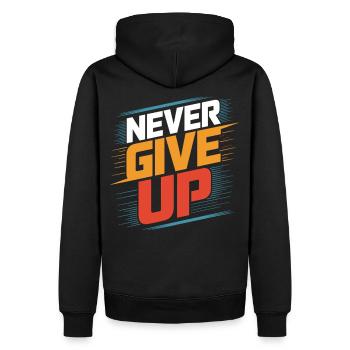 Motivation pur: Niemals aufgeben und weitermachen - Männer Premium Bio Hoodie - Schwarz - Hinten - Nico (187cm)