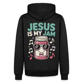 Chemise chrétienne avec humour confiture - Sweat à capuche Premium bio Homme - noir - Dos - Nico (187cm)