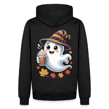 Cute Halloween Ghost Shirt with Coffee - Men’s Premium Organic Hoodie - black - Back - Nico (187cm)