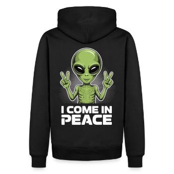 Extraterrestre drôle « Je viens en paix » - Sweat à capuche Premium bio Homme - noir - Dos - Nico (187cm)