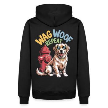 Wag Woof Repeat - Stylischer Hund mit Sonnenbrille - Männer Premium Bio Hoodie - Schwarz - Hinten - Nico (187cm)