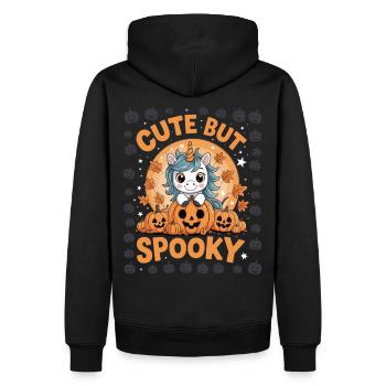 Süßes Halloween Einhorn Shirt – Cute but Spooky - Männer Premium Bio Hoodie - Schwarz - Hinten - Nico (187cm)