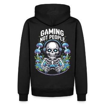 T-shirt Gambler avec squelette rétro et manette - Sweat à capuche Premium bio Homme - noir - Dos - Nico (187cm)