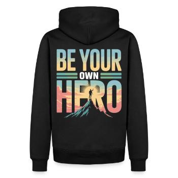 Sei dein eigener Held – Motivationsshirt - Männer Premium Bio Hoodie - Schwarz - Hinten - Nico (187cm)