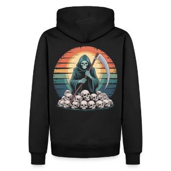 Sensenmann mit Schädeln – Dunkles Halloween Shirt - Männer Premium Bio Hoodie - Schwarz - Hinten - Nico (187cm)