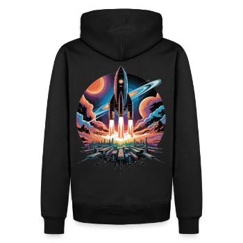 Stylischer Weltraumflug mit Rakete - Männer Premium Bio Hoodie - Schwarz - Hinten - Nico (187cm)