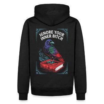 Tarot Rabe auf Zauberbuch – Frecher Mindset-Spruch - Männer Premium Bio Hoodie - Schwarz - Hinten - Nico (187cm)