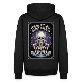 Skeleton Tarot Shirt – It's Okay - Men’s Premium Organic Hoodie - black - Back - Nico (187cm)