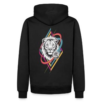 Lion géométrique avec rose - Sweat à capuche Premium bio Homme - noir - Dos - Nico (187cm)