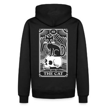 Tarot Katze Totenkopf Shirt - Männer Premium Bio Hoodie - Schwarz - Hinten - Nico (187cm)