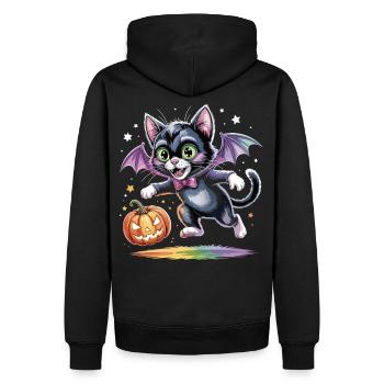 Fledermaus-Katze mit Kürbis - Männer Premium Bio Hoodie - Schwarz - Hinten - Nico (187cm)